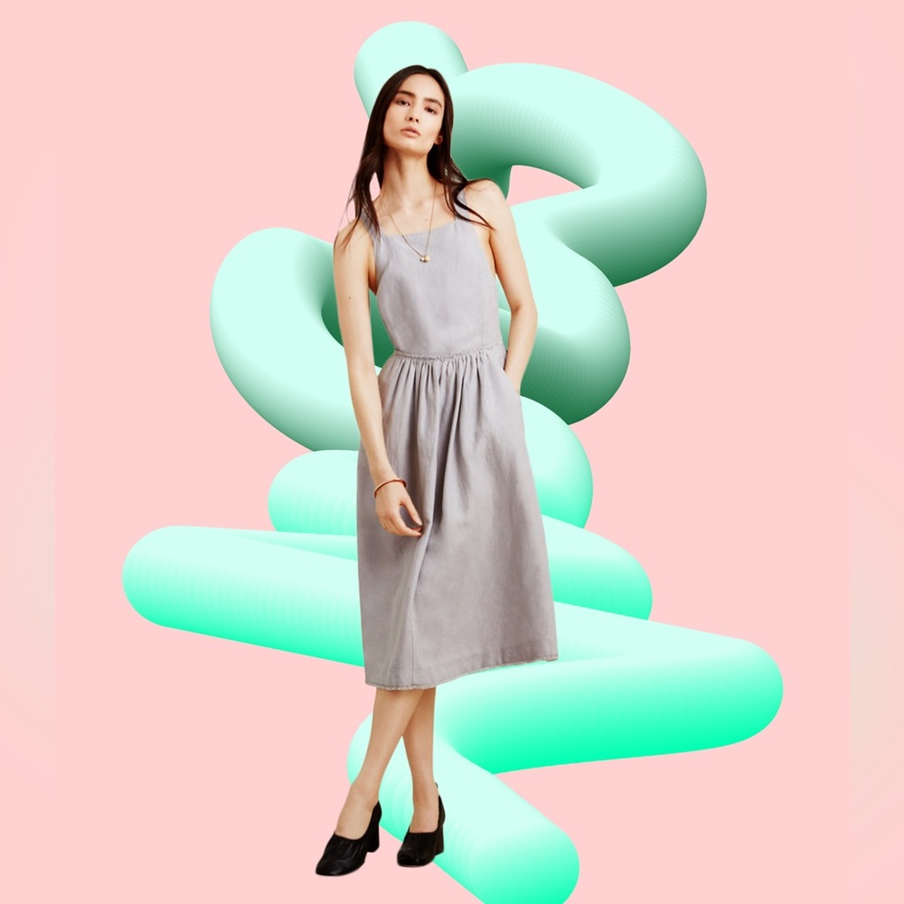 ARITZIA | (NWT) WILFRED βHYMNEβ DRESS SUMMER LINEN CRISS-CROSS STRAP MILK MAID - Picture 3 of 10